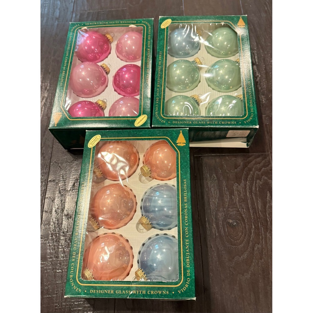 Christmas by Krebs Ornaments Pastel Pink Green Blue Peach Glass Lot of 3 (18)